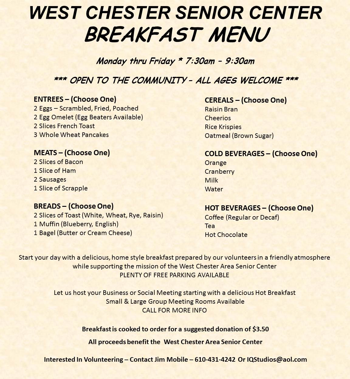Breakfast Menu West Chester Area Senior Center
